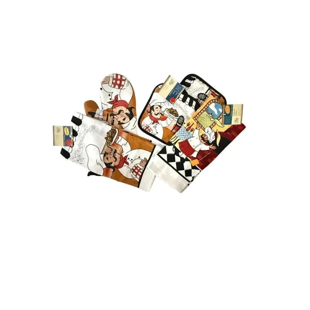 Home Collection - Kitchen Linen Set Includes 2 Dish Towel 2 Pot Holders 1 Oven M